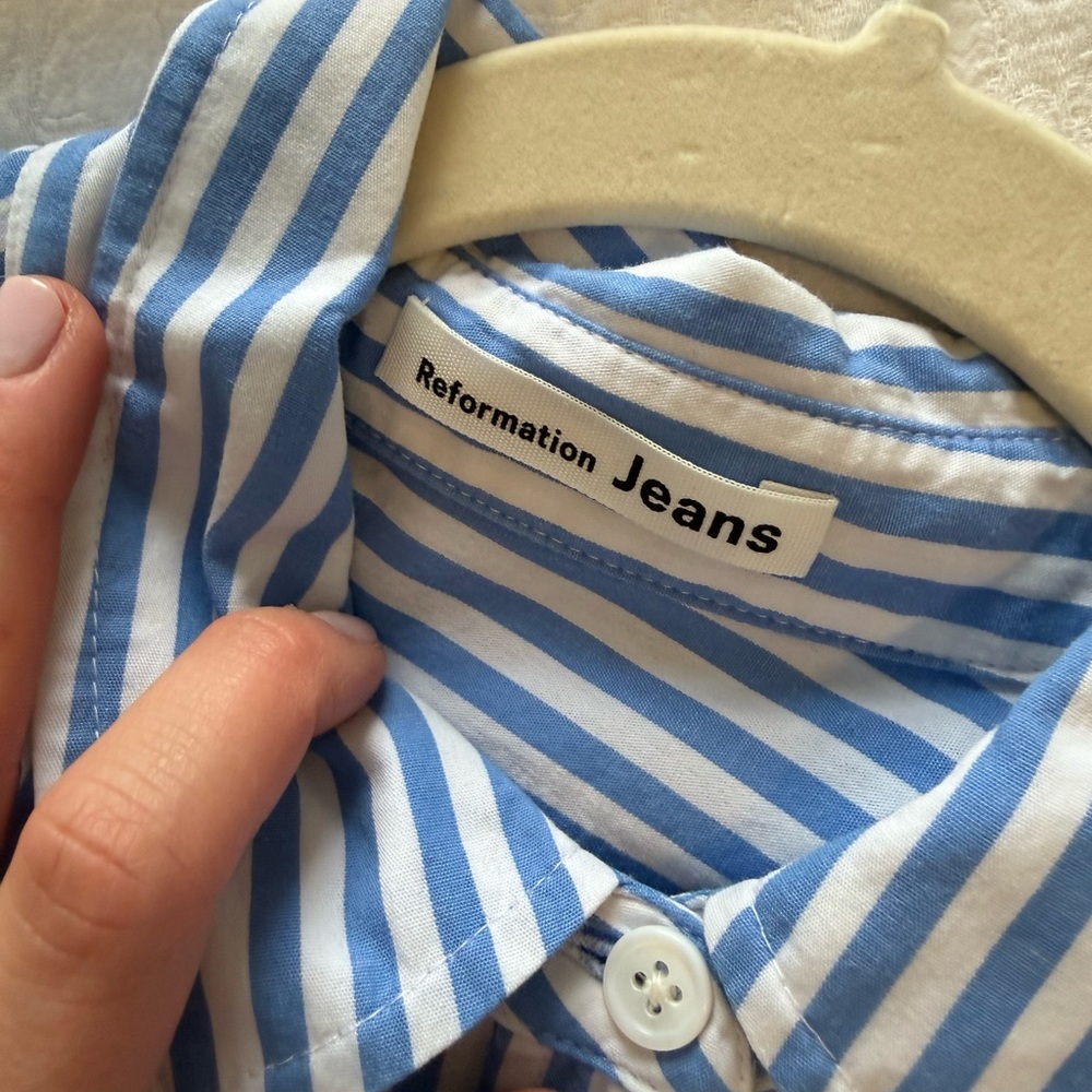 Reformation Blue and White Striped Button Down Shirt - Picture 3 of 3